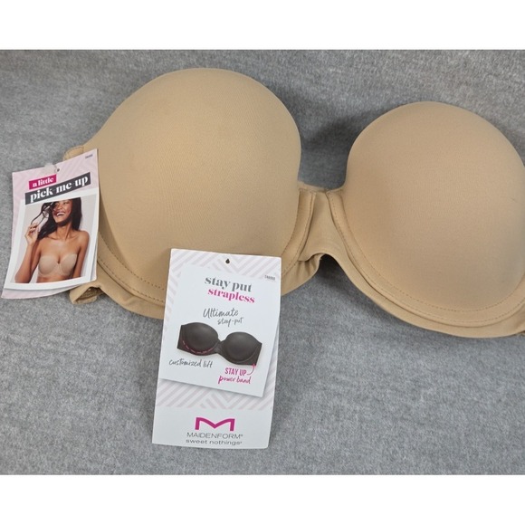Maidenform Other - Maidenform Stay Put Strapless Bra 34C Custom Lift Pick Me Up Power Band Tan NEW